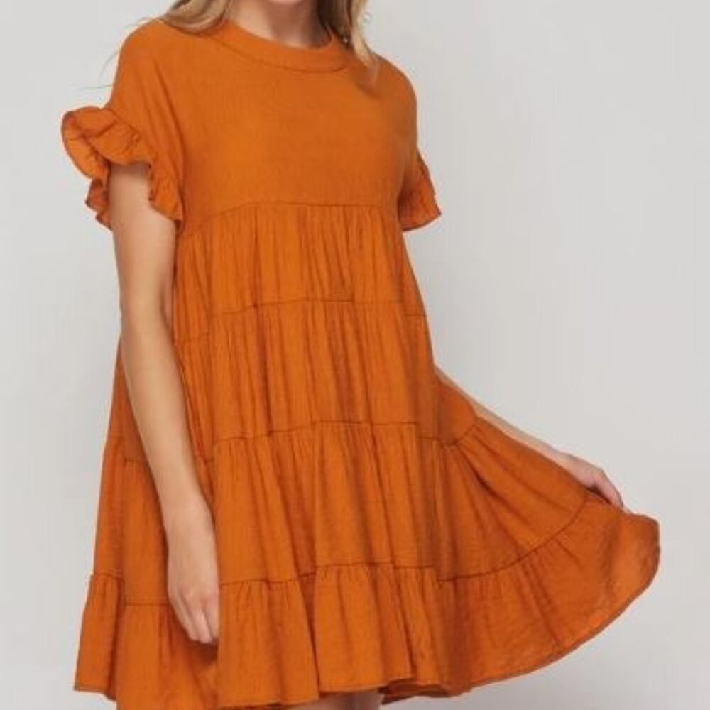Aura Rust Brown A Line BOHO Ruffled Hemline Dress Misses Size Small